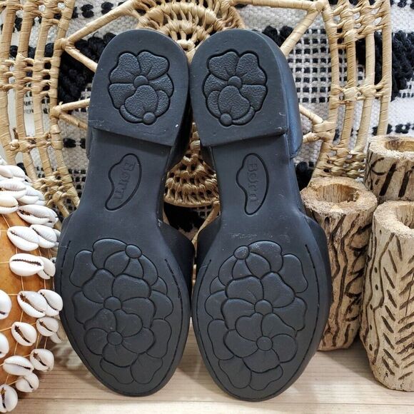 Born Escif D'Orsay Womens 6 Med Open Toe Flats Shoes Leather Black Comfort EUC - Picture 6 of 11